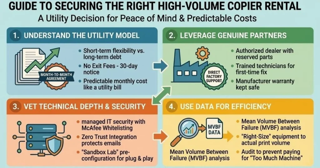 Guide to securing the right high-volume Copier Rental Cost in Kansas City, focusing on McAfee Whitelisting, Zero Trust, and Sandbox Lab pre-configuration.