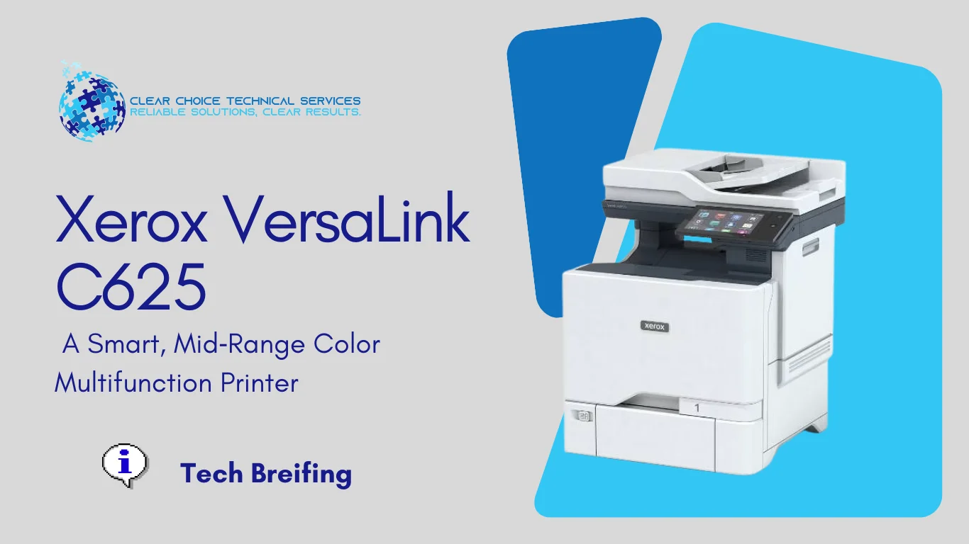 Xerox VersaLink C625 color multifunction printer with a tablet-like touchscreen interface serving Kansas City, MO 64109.